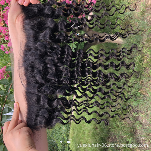 Deep Curl Virgin Human Hair Bundles with HD Lace Frontal Unprocessed Cuticle Aligned Double Drawn Bundle Deals Remy Hair Vendor